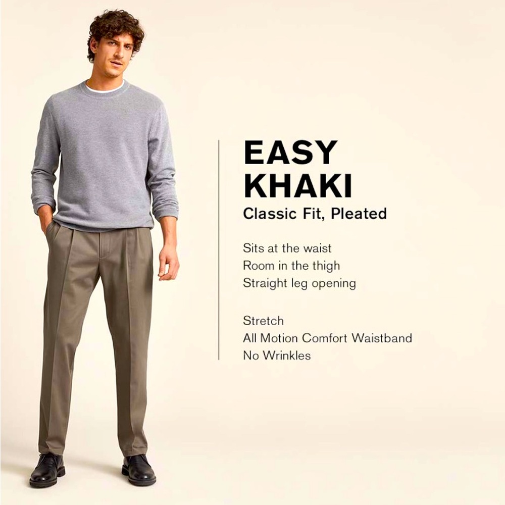 Dockers Men’s Classic Fit Easy Khaki Pants-Pleated Standard,beige color, Size 30
